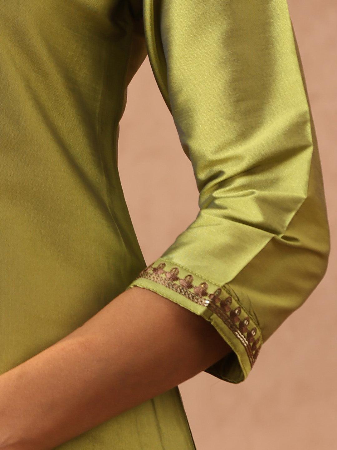 Green Yoke Design Silk Straight Kurta - ShopLibas