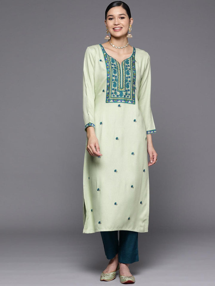 Green Yoke Design Wool Straight Kurta