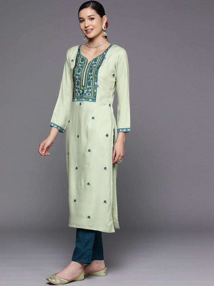 Green Yoke Design Wool Straight Kurta