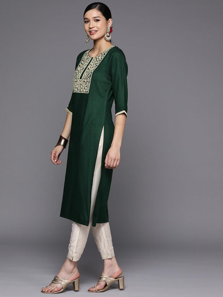 Green Yoke Design Wool Straight Kurta