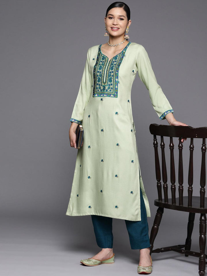 Green Yoke Design Wool Straight Kurta
