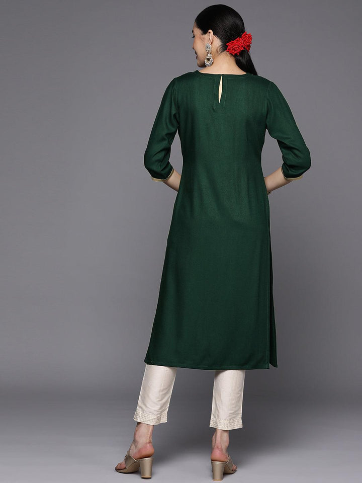 Green Yoke Design Wool Straight Kurta