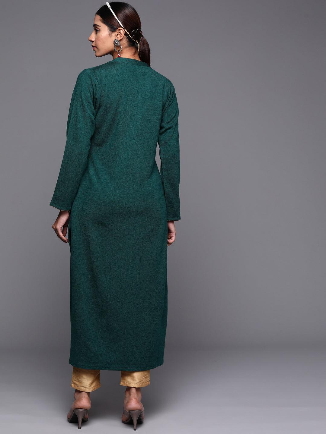 Green Yoke Design Wool Straight Kurta - ShopLibas