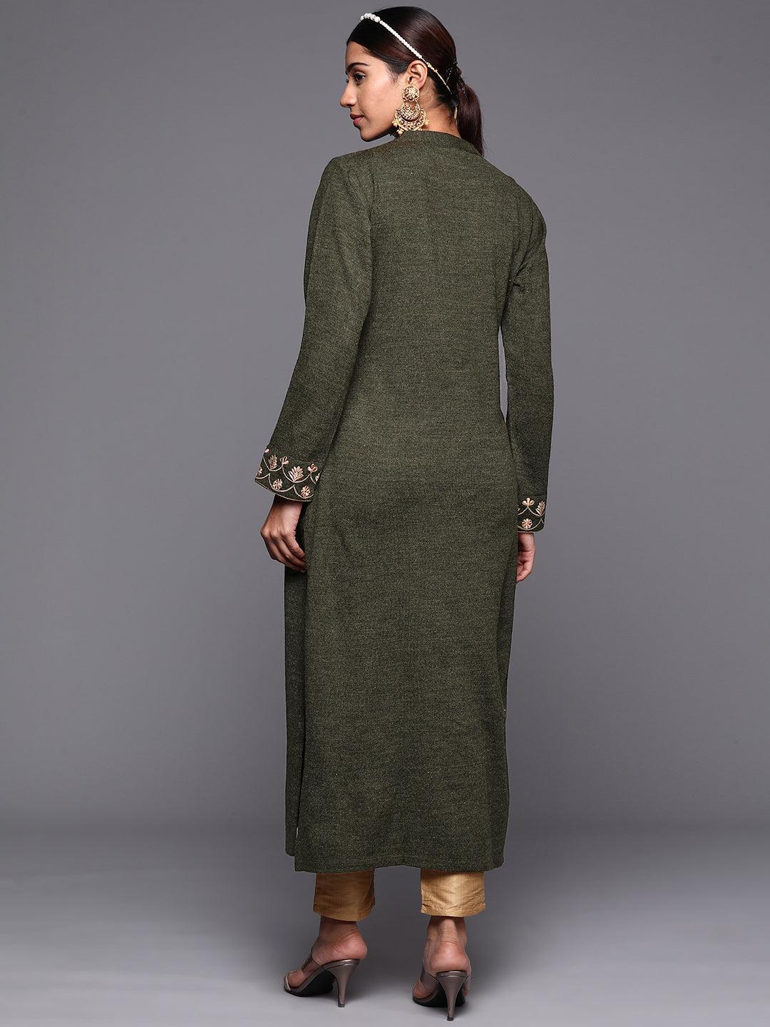 Green Yoke Design Wool Straight Kurta - ShopLibas
