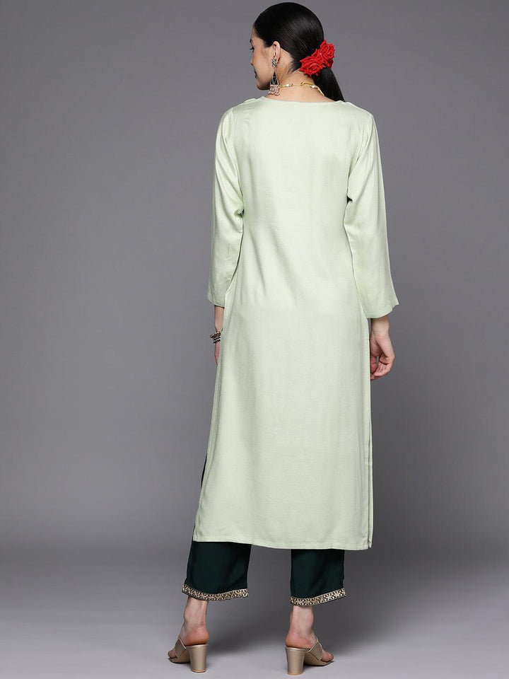 Green Yoke Design Wool Straight Kurta