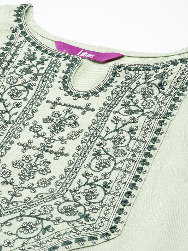 Green Yoke Design Wool Straight Kurta