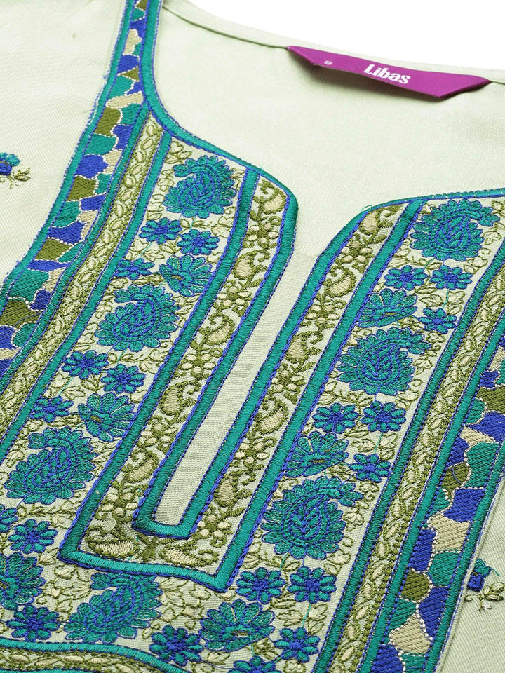 Green Yoke Design Wool Straight Kurta