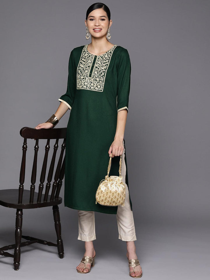 Green Yoke Design Wool Straight Kurta