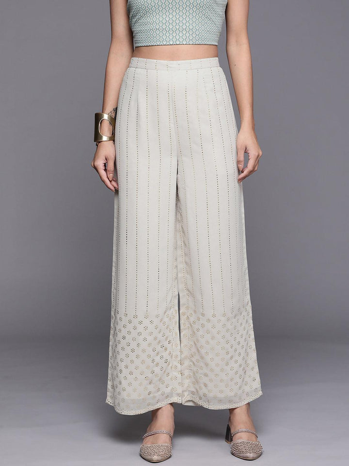 Grey Embellished Georgette Palazzos