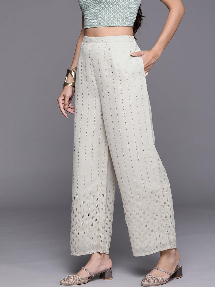 Grey Embellished Georgette Palazzos