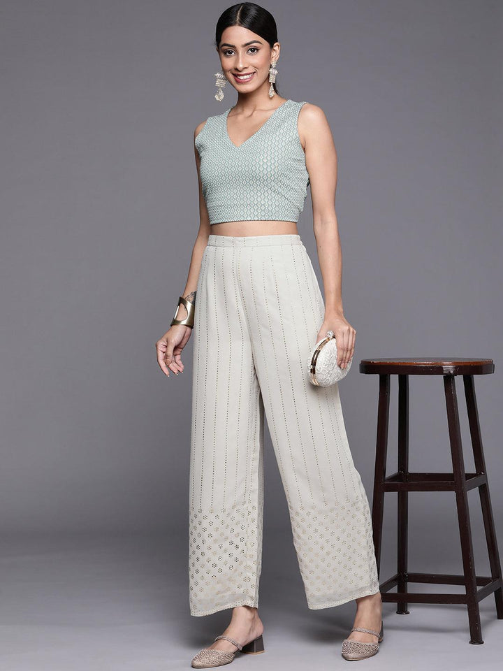 Grey Embellished Georgette Palazzos