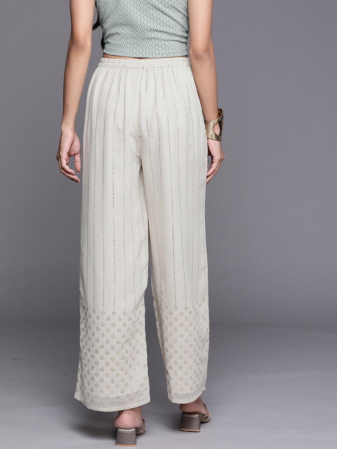 Grey Embellished Georgette Palazzos - ShopLibas