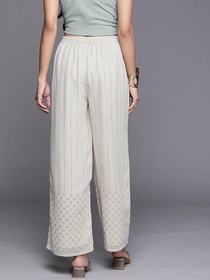 Grey Embellished Georgette Palazzos