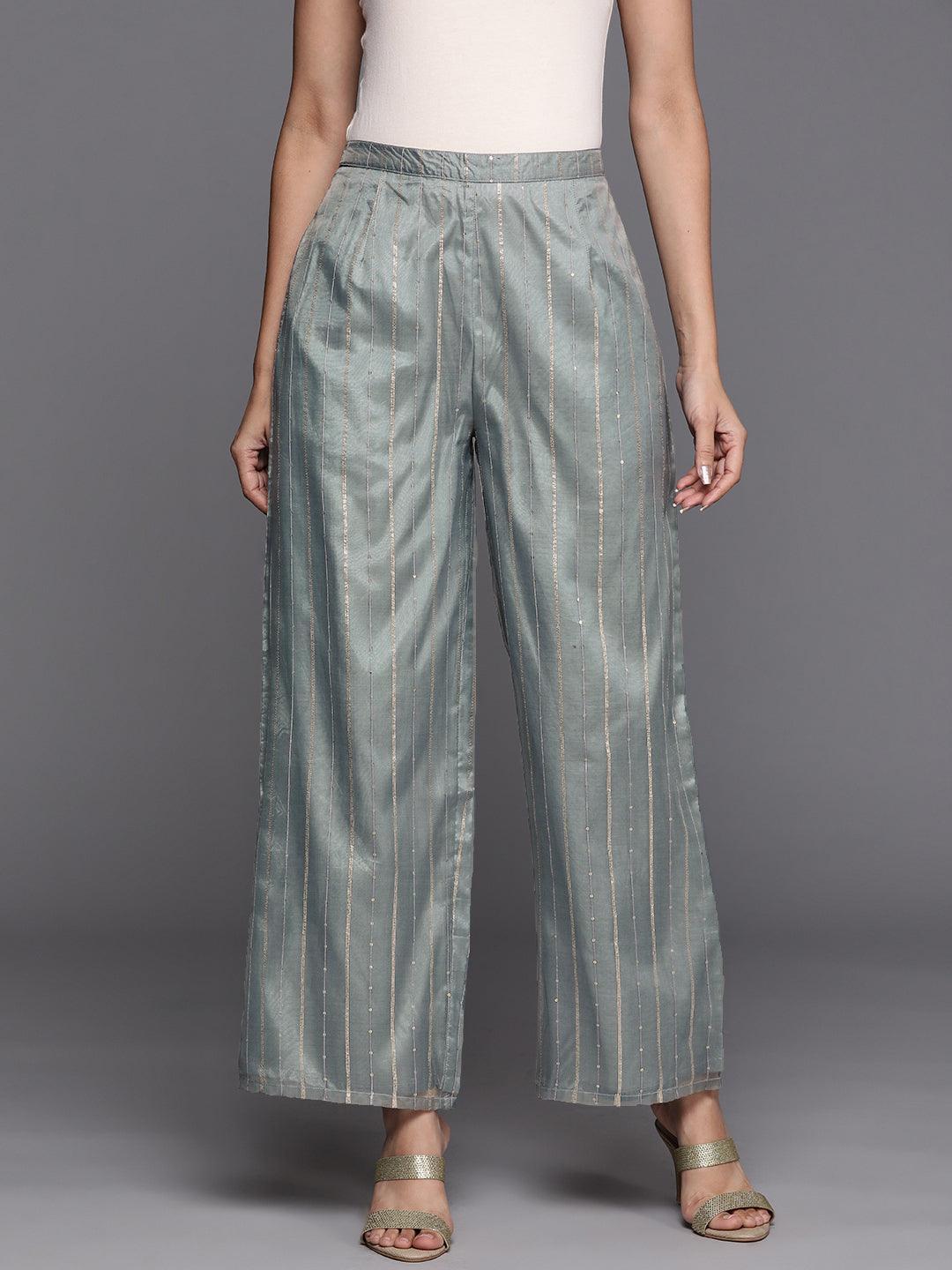 Grey Embellished Organza Palazzos - ShopLibas