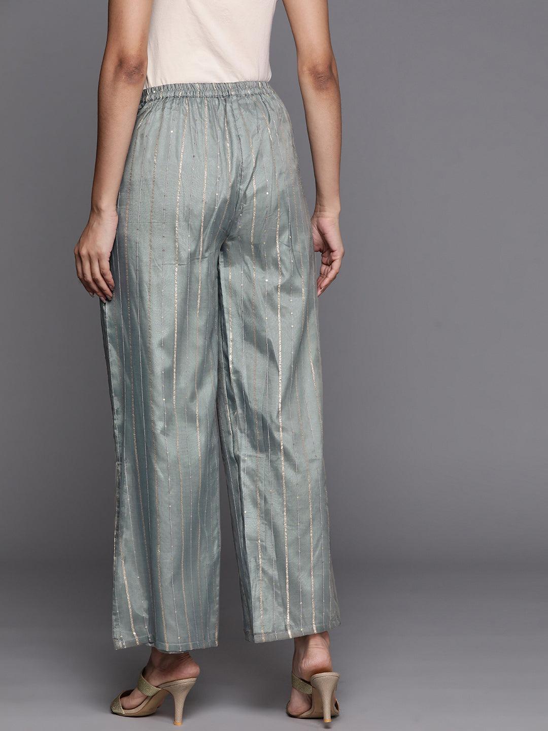 Grey Embellished Organza Palazzos - ShopLibas