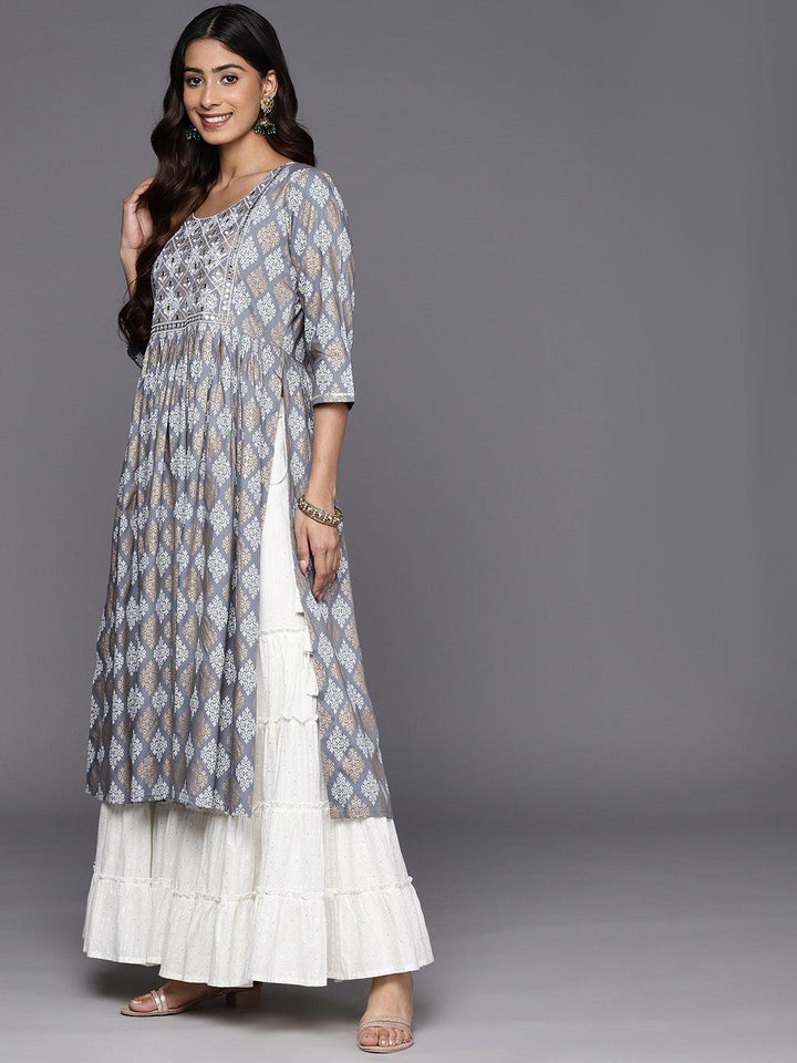 Grey Embellished Rayon A-Line Kurta