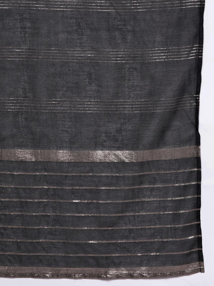 Grey Embroidered Silk Blend Straight Kurta With Trousers & Dupatta