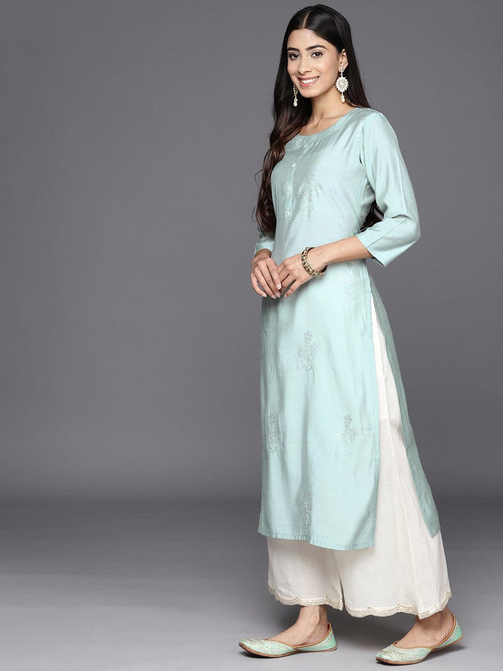 Grey Embroidered Silk Straight Kurta