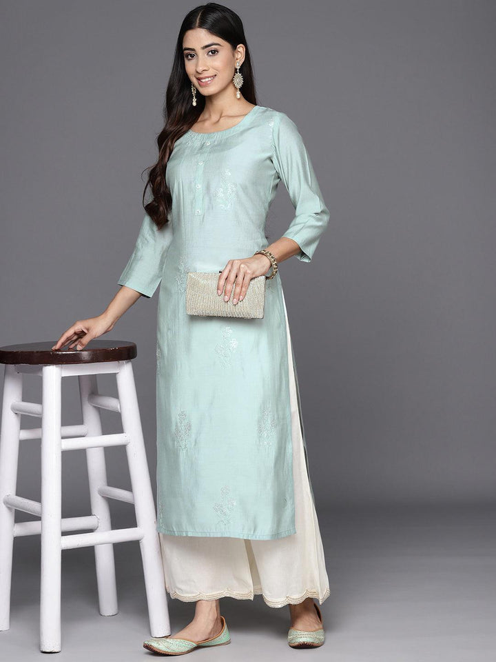 Grey Embroidered Silk Straight Kurta