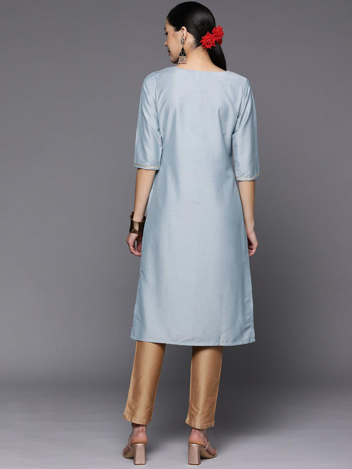 Grey Embroidered Silk Straight Kurta