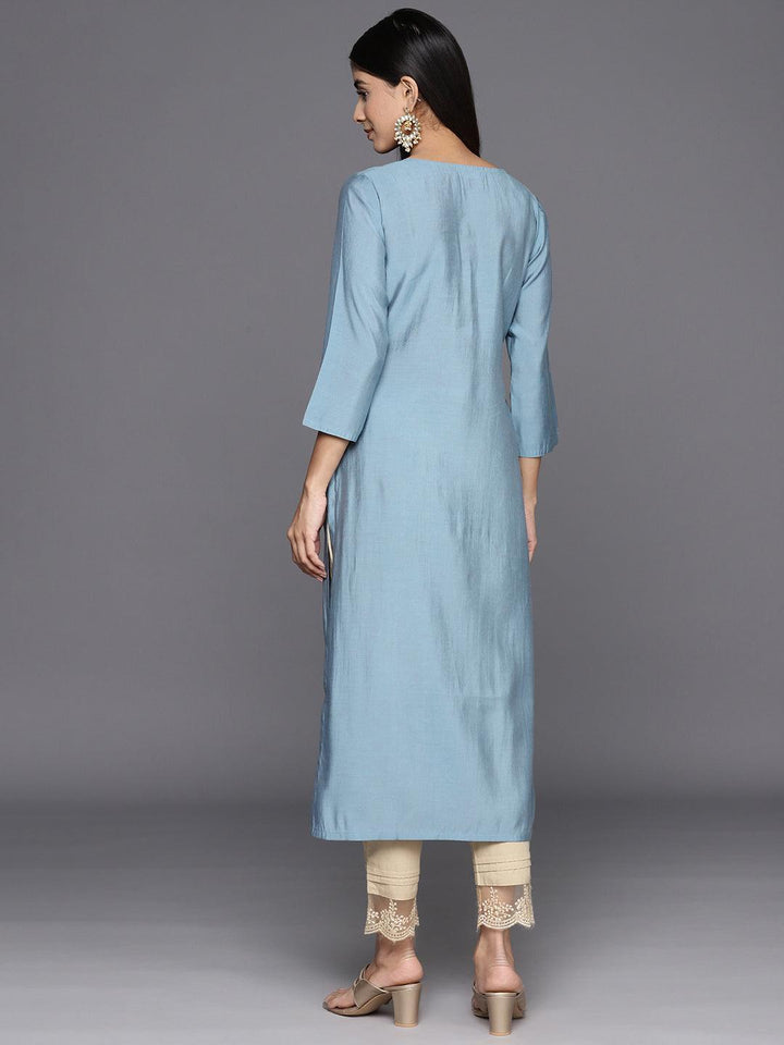 Grey Embroidered Silk Straight Kurta