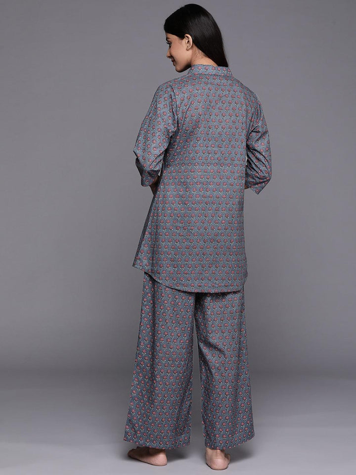 Grey Printed Cotton Night Suit