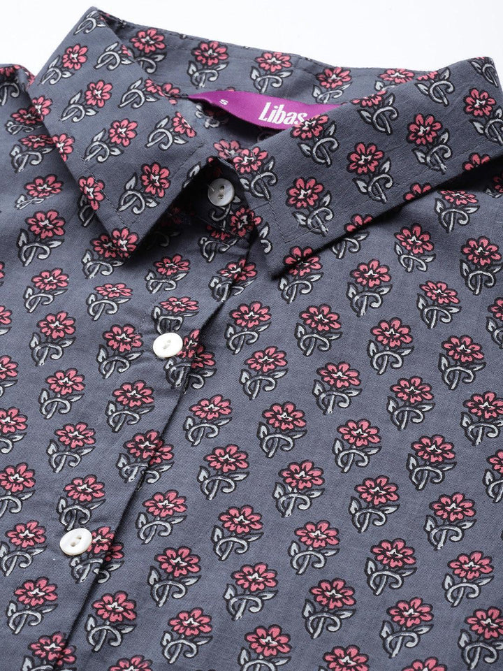 Grey Printed Cotton Night Suit