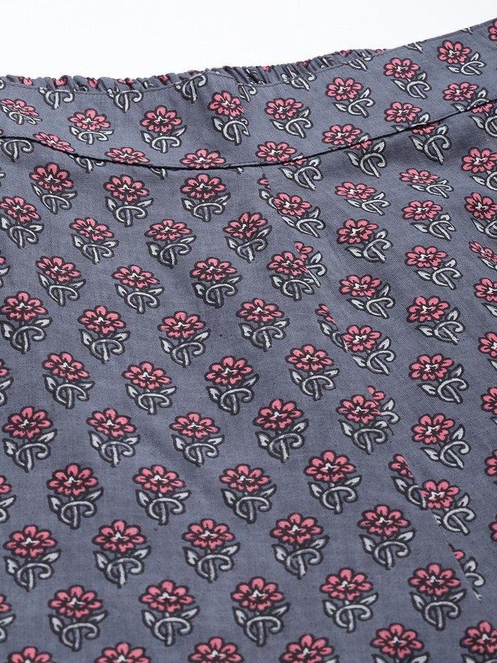 Grey Printed Cotton Night Suit