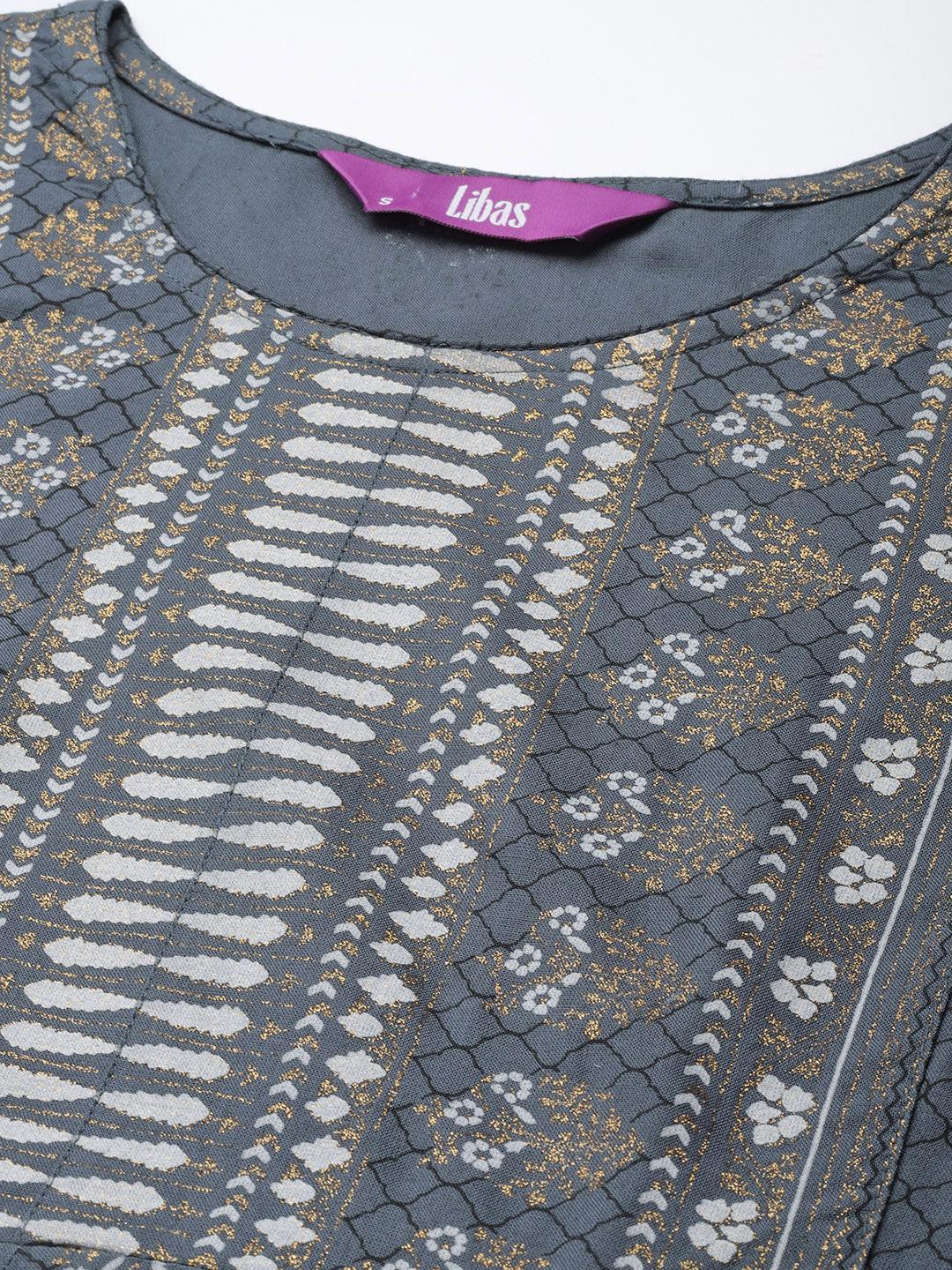 Grey Printed Rayon A-Line Dress - ShopLibas