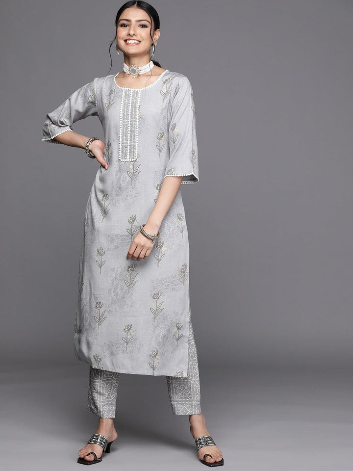 Grey Printed Rayon Kurta