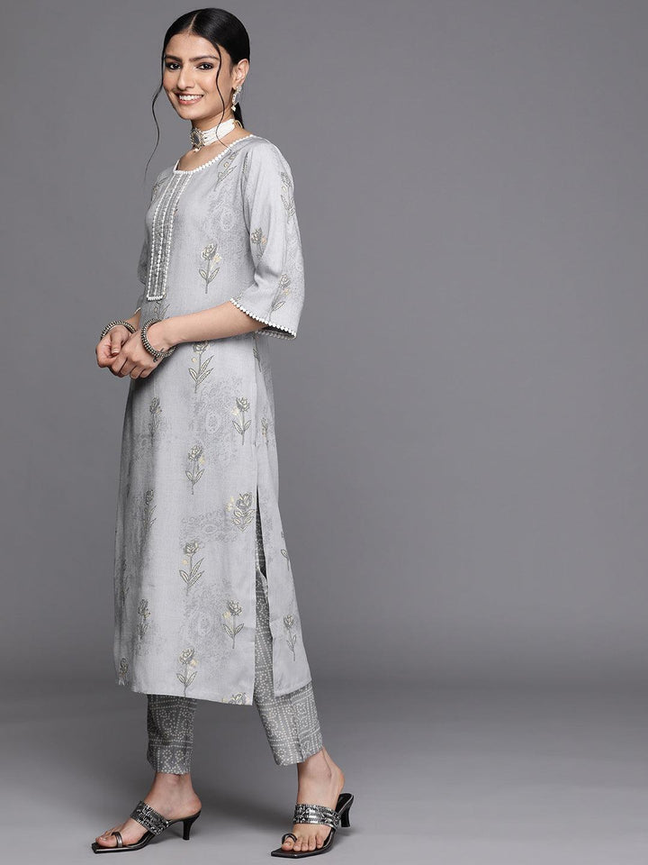 Grey Printed Rayon Kurta