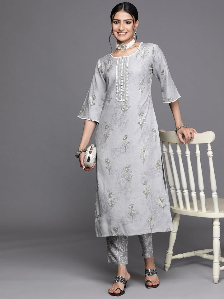 Grey Printed Rayon Kurta