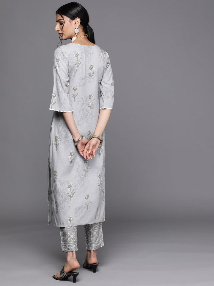 Grey Printed Rayon Kurta