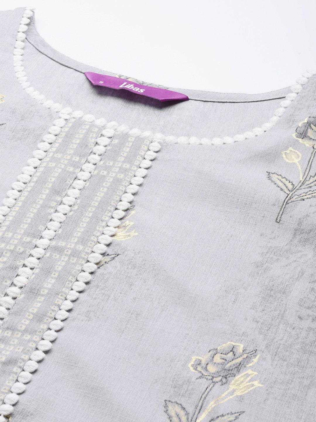 Grey Printed Rayon Kurta - ShopLibas