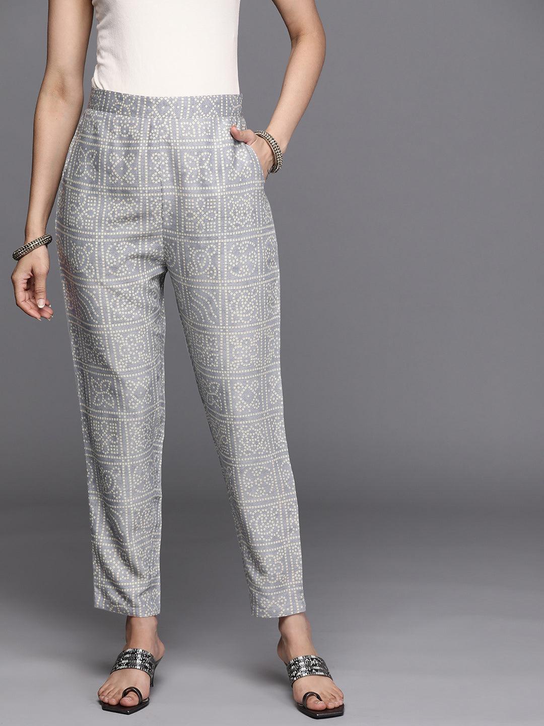 Grey Printed Rayon Trousers - ShopLibas