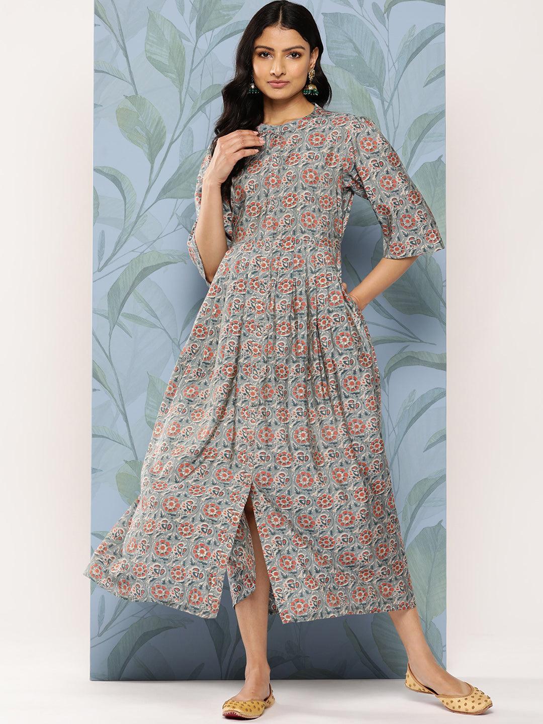Buy Libas Grey Printed Silk Fit and Flare Dress Online in USA at $21.00