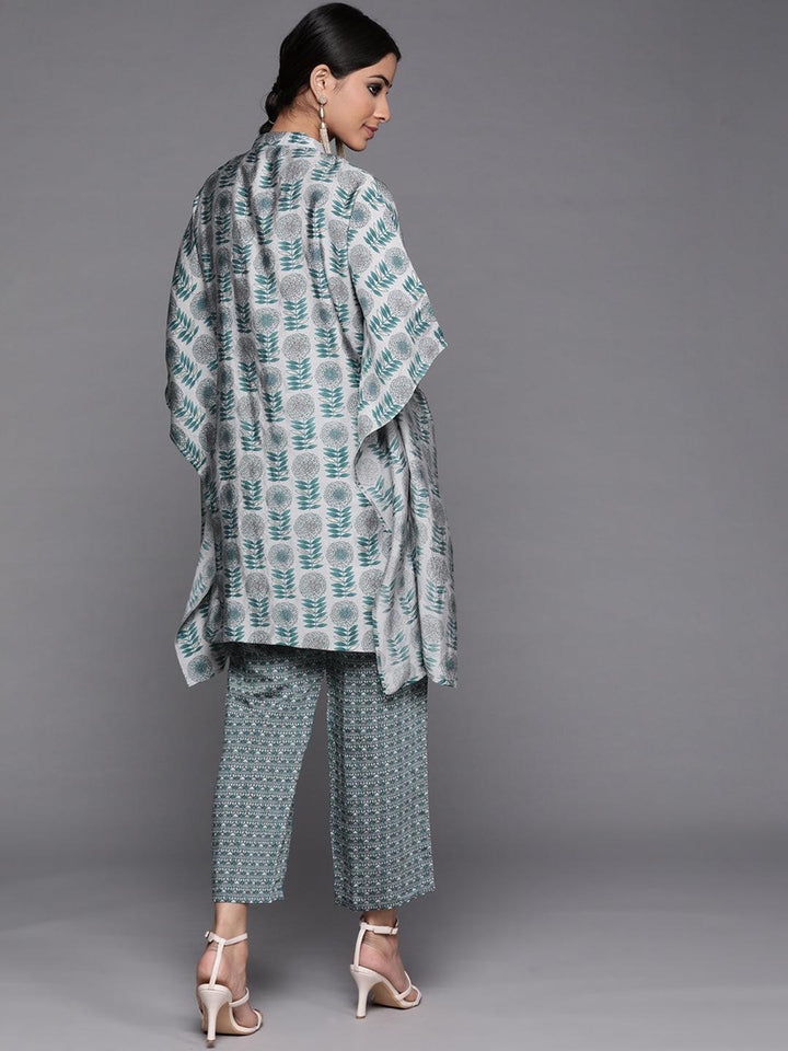 Grey Printed Silk Kurta Set