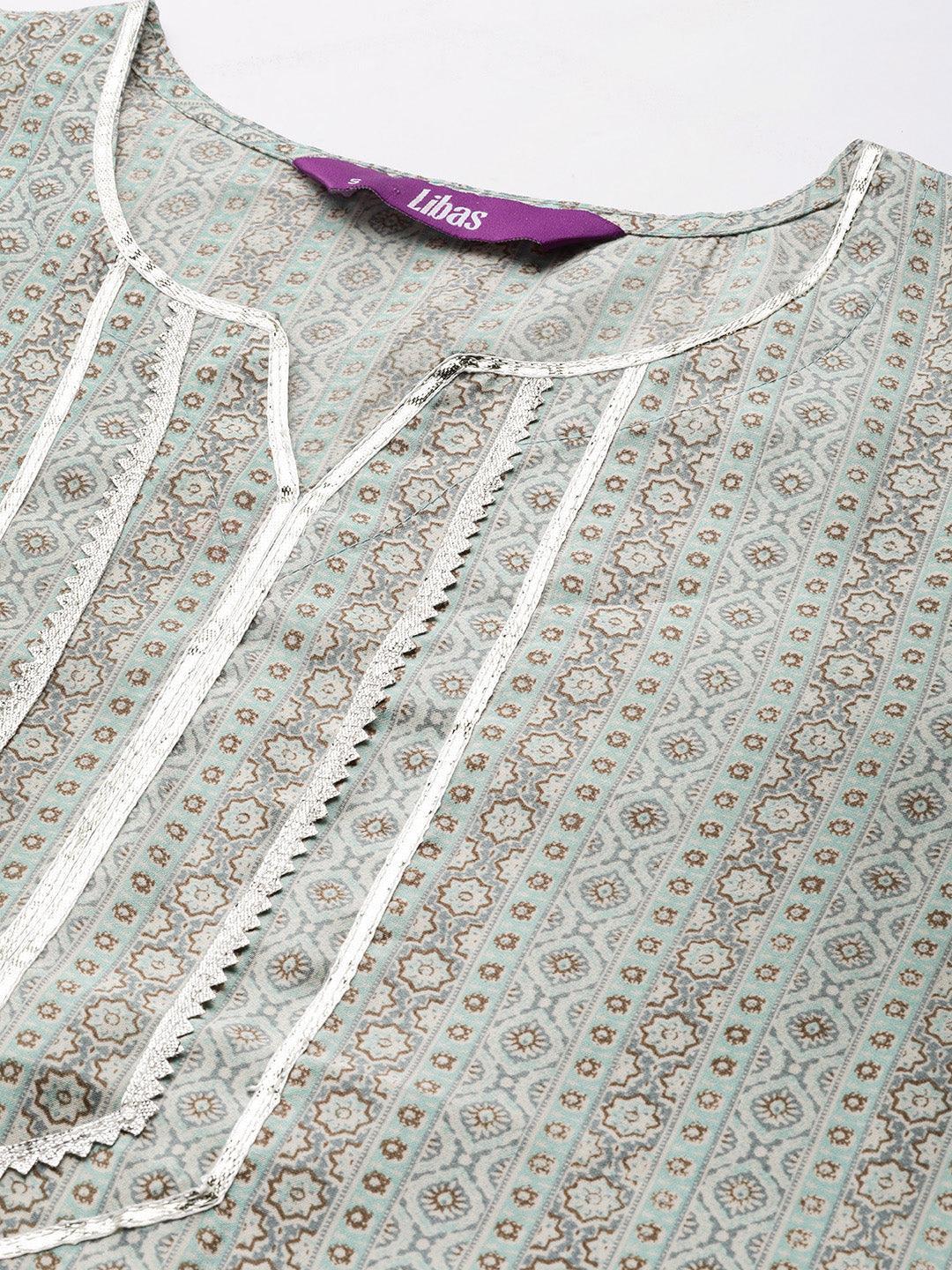 Grey Printed Silk Straight Kurta - ShopLibas