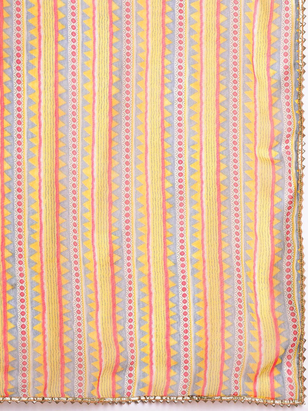 Grey Printed Silk Suit Set - ShopLibas