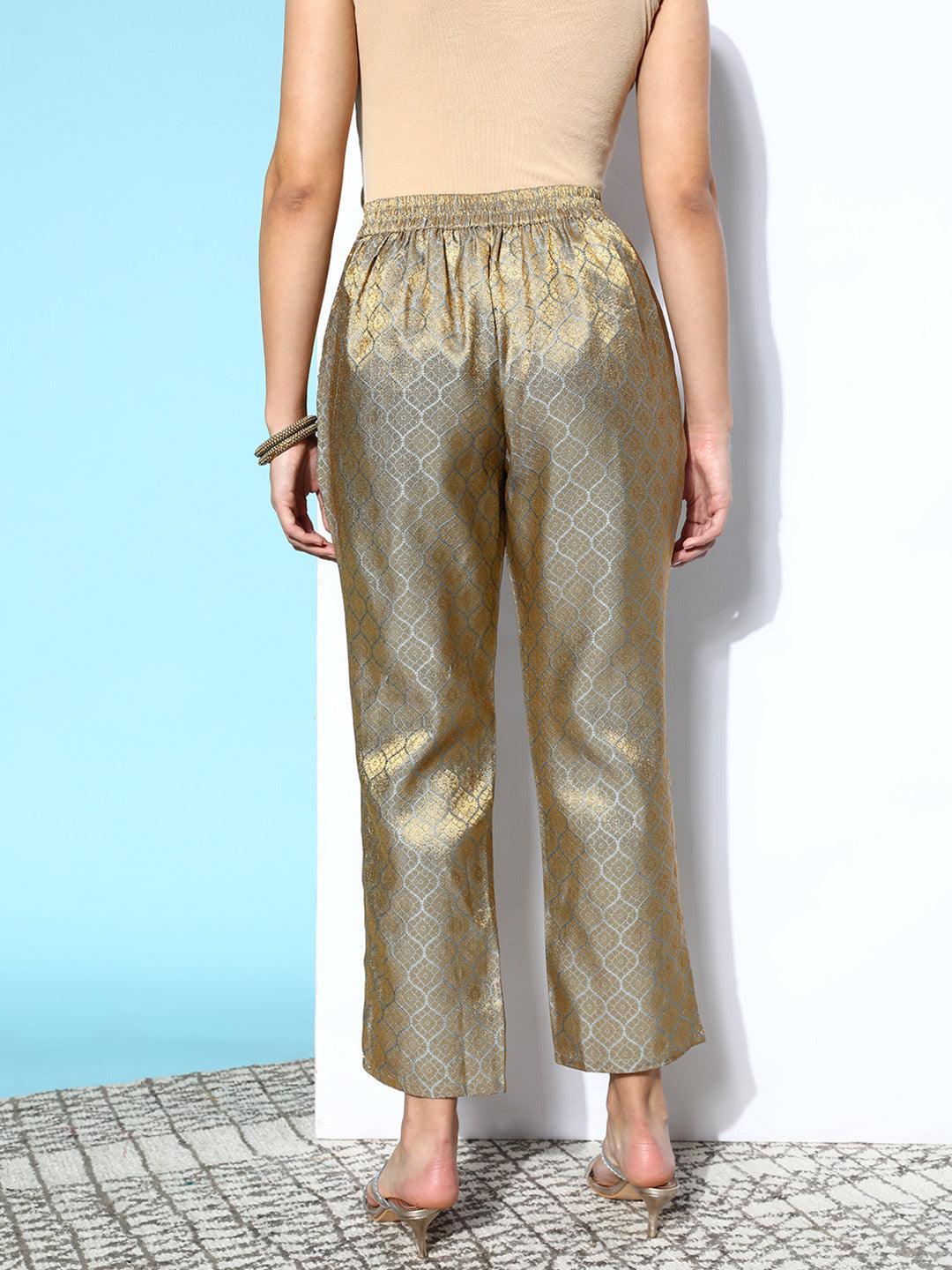 Grey Self Design Jacquard Trousers - ShopLibas