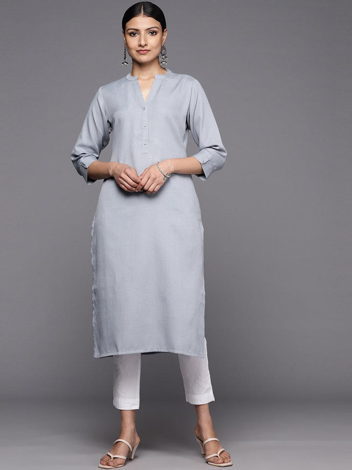 Grey Solid Rayon Straight Kurta