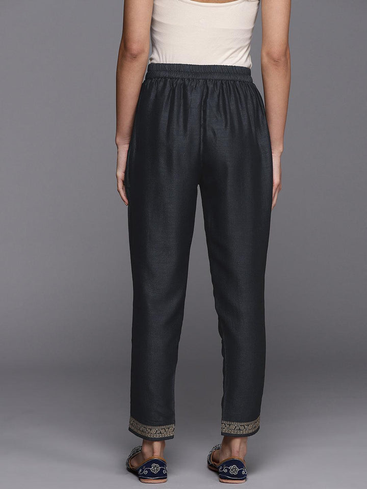 Grey Solid Silk Blend Trousers