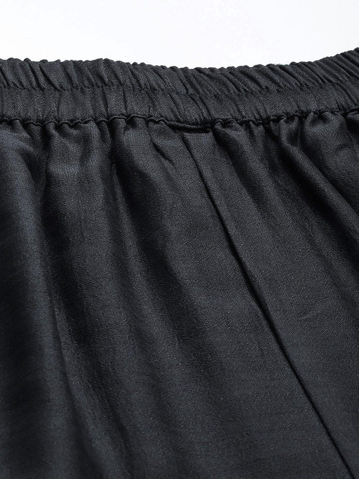 Grey Solid Silk Blend Trousers