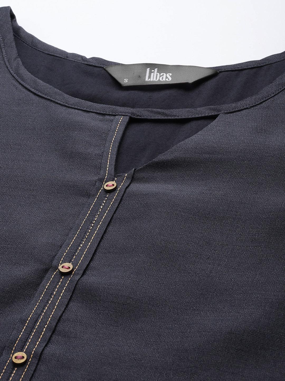 Grey Solid Silk Kurta - ShopLibas