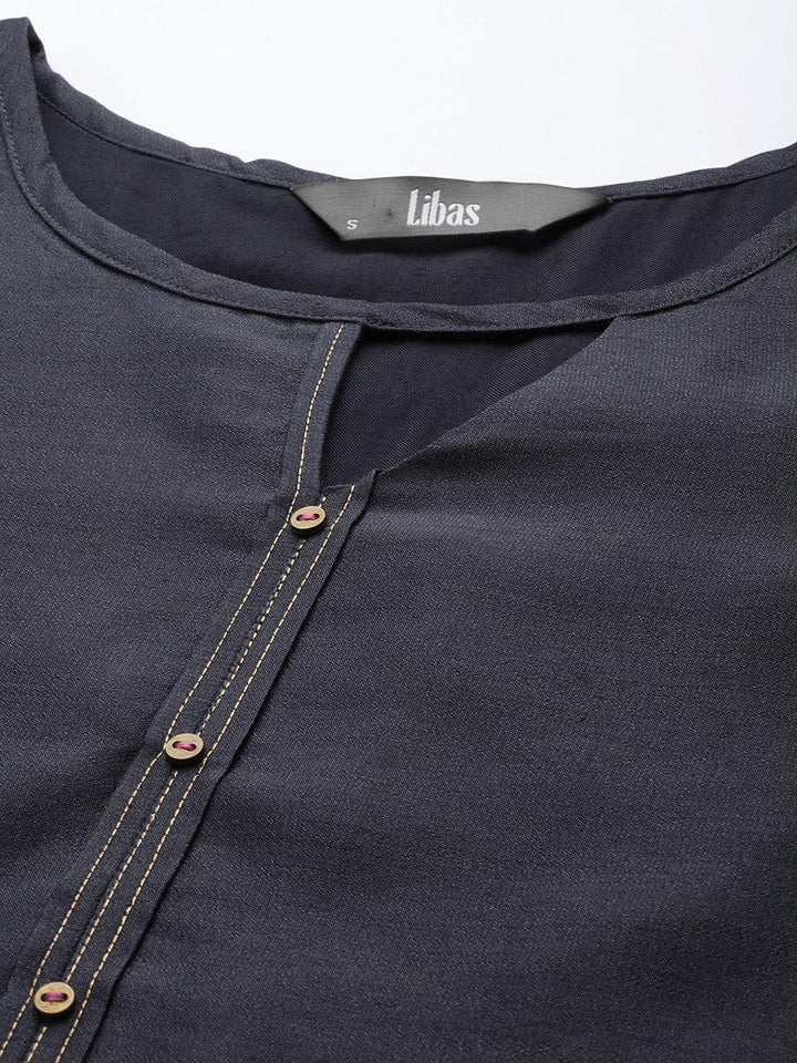 Grey Solid Silk Kurta