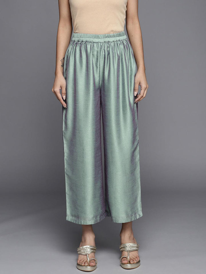 Grey Solid Silk Palazzos