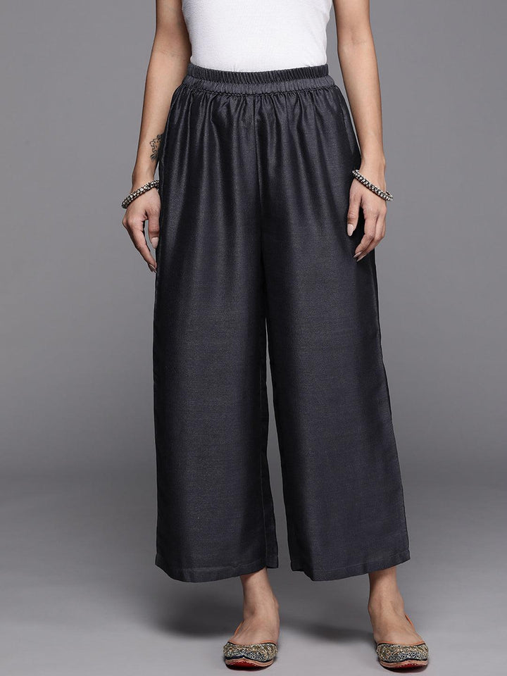 Grey Solid Silk Palazzos