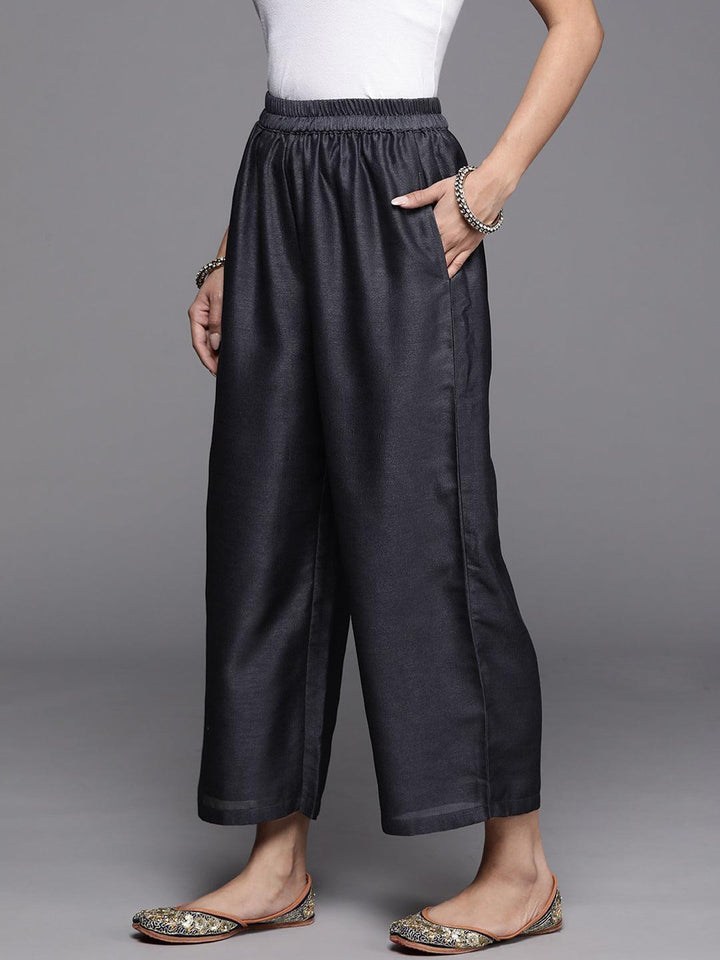 Grey Solid Silk Palazzos