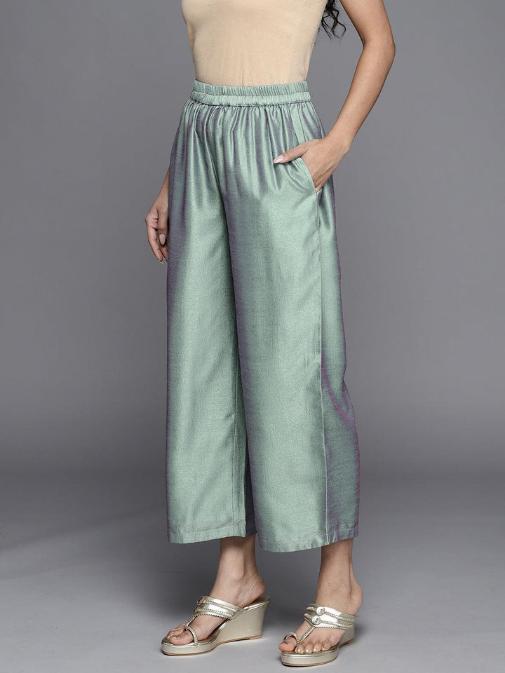 Grey Solid Silk Palazzos
