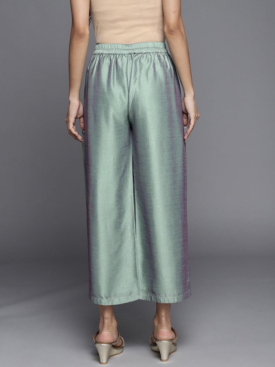 Grey Solid Silk Palazzos - ShopLibas